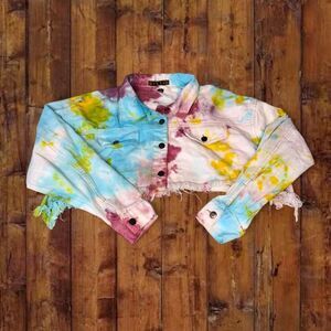 Tie Dye Taxi Brand Cropped Denim Jacket Colorful Women’s 1X